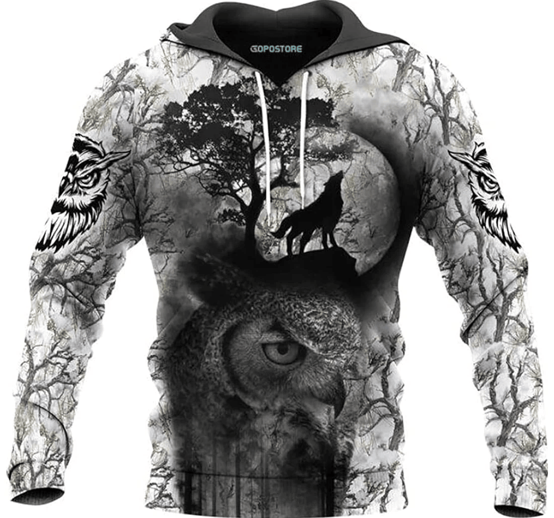 Personalized Owl Eyes Howling Wolf Camou Wild Life Style Lover - 3D Printed Pullover Hoodie
