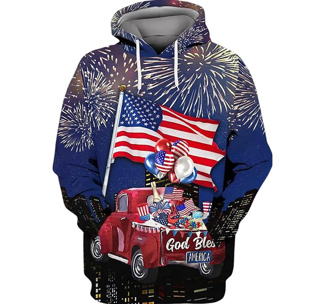 Personalized American Memorial God Bless Fireworks Independence Day - 3D Printed Pullover Hoodie