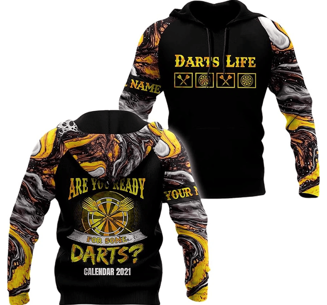 Personalized Custom Name Darts Life Are You Ready Yellow Watercolor Pattern Style - 3D Printed Pullover Hoodie