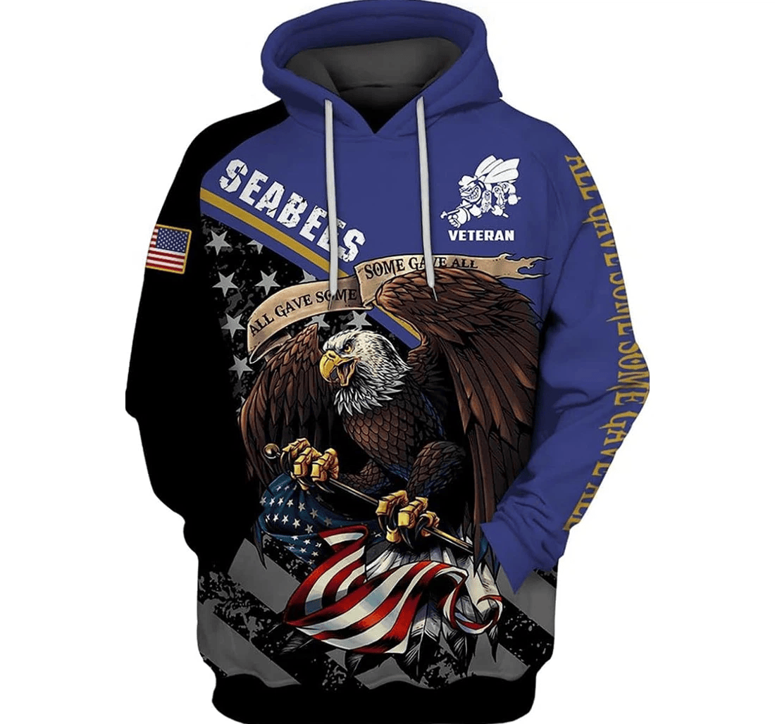 Personalized Us Navy Seabees Veteran Eagle Art Blue Background - 3D Printed Pullover Hoodie