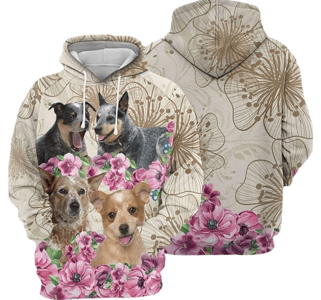 Personalized Australian Cattle Dog Flower Xl - 3D Printed Pullover Hoodie