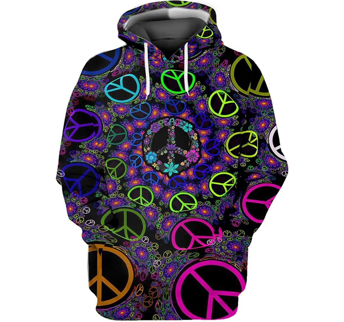 Personalized Colorful Hippie Peace Sign Flower Pattern Xl - 3D Printed Pullover Hoodie