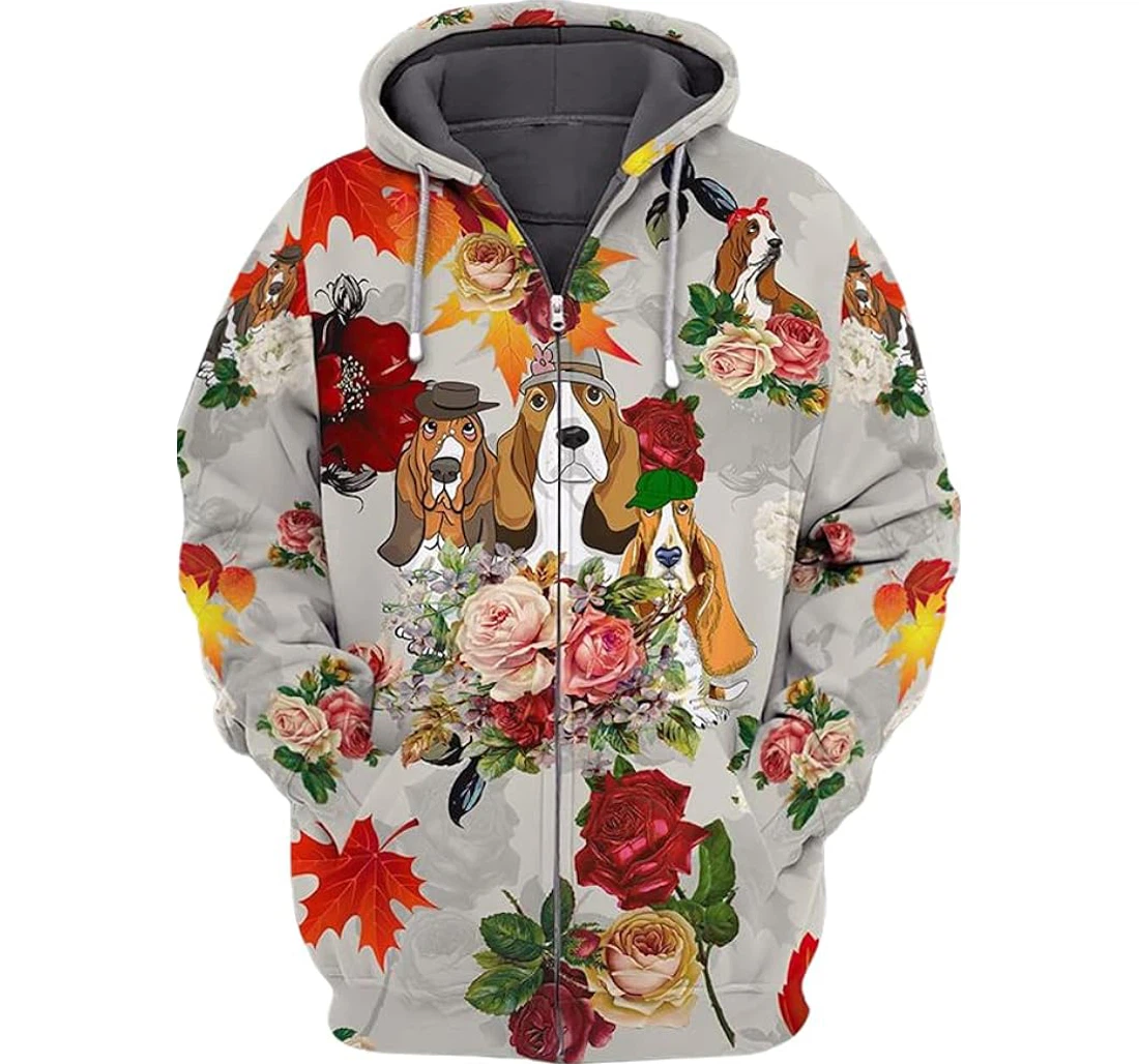 Personalized Hound Dog Lover Floral Autumn Weather Lover - 3D Printed Pullover Hoodie