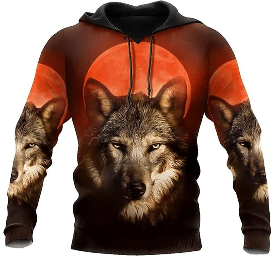 Personalized Wild Wolf Blood Moon Lover - 3D Printed Pullover Hoodie
