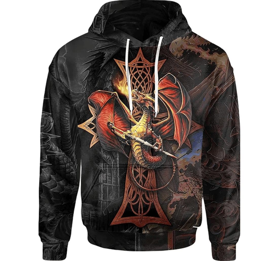 Personalized Viking Fire Dragon Acient Symbol Art Lover - 3D Printed Pullover Hoodie