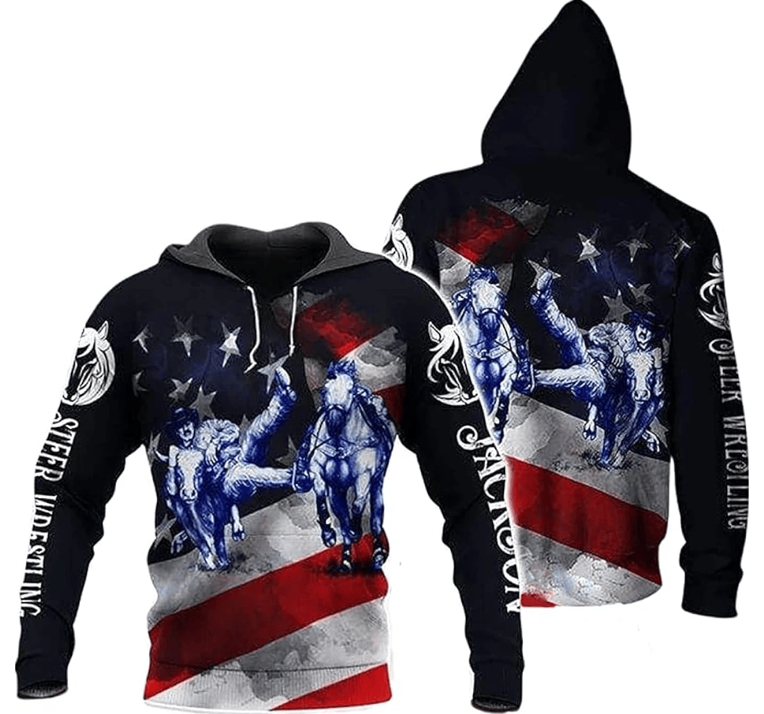 Personalized Custom Name American Steer Wrestling - 3D Printed Pullover Hoodie