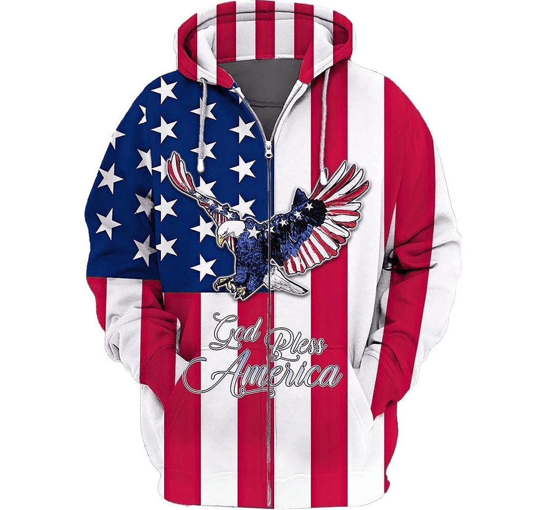 Personalized Eagle American Flag God Bless America - 3D Printed Pullover Hoodie