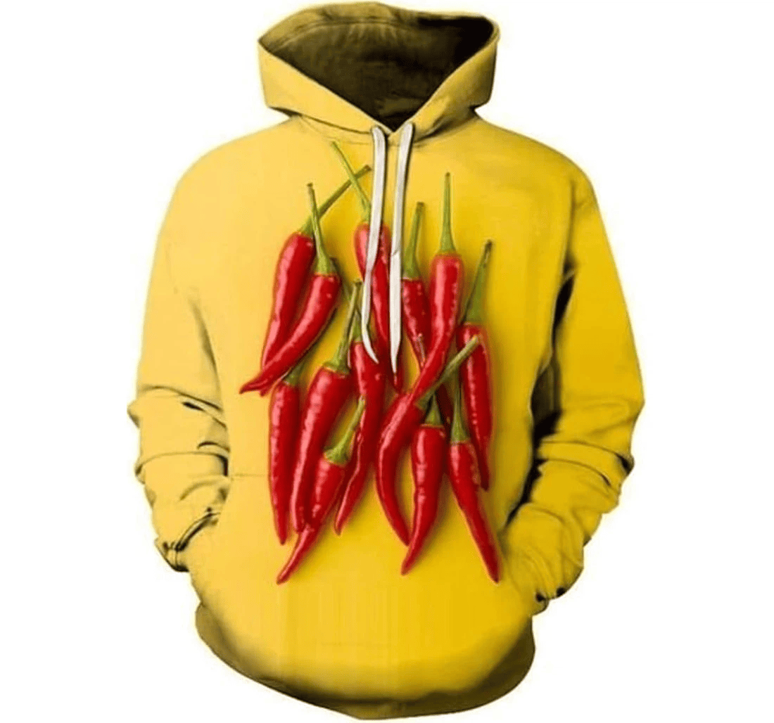 Personalized Red Chilli Yellow - 3D Printed Pullover Hoodie