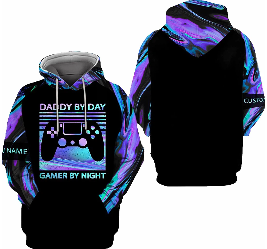 Personalized Name Game Daddy By Day Gamer By Night Hawaiian - 3D Printed Pullover Hoodie