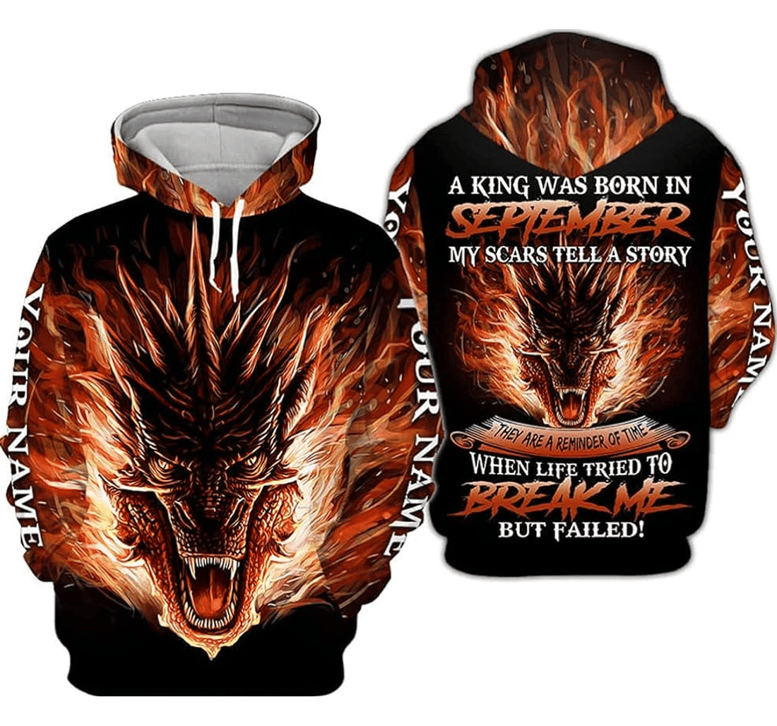 Personalized Name Month September Guy Dragon My Scars Tell A Story They Are A Reminder - 3D Printed Pullover Hoodie