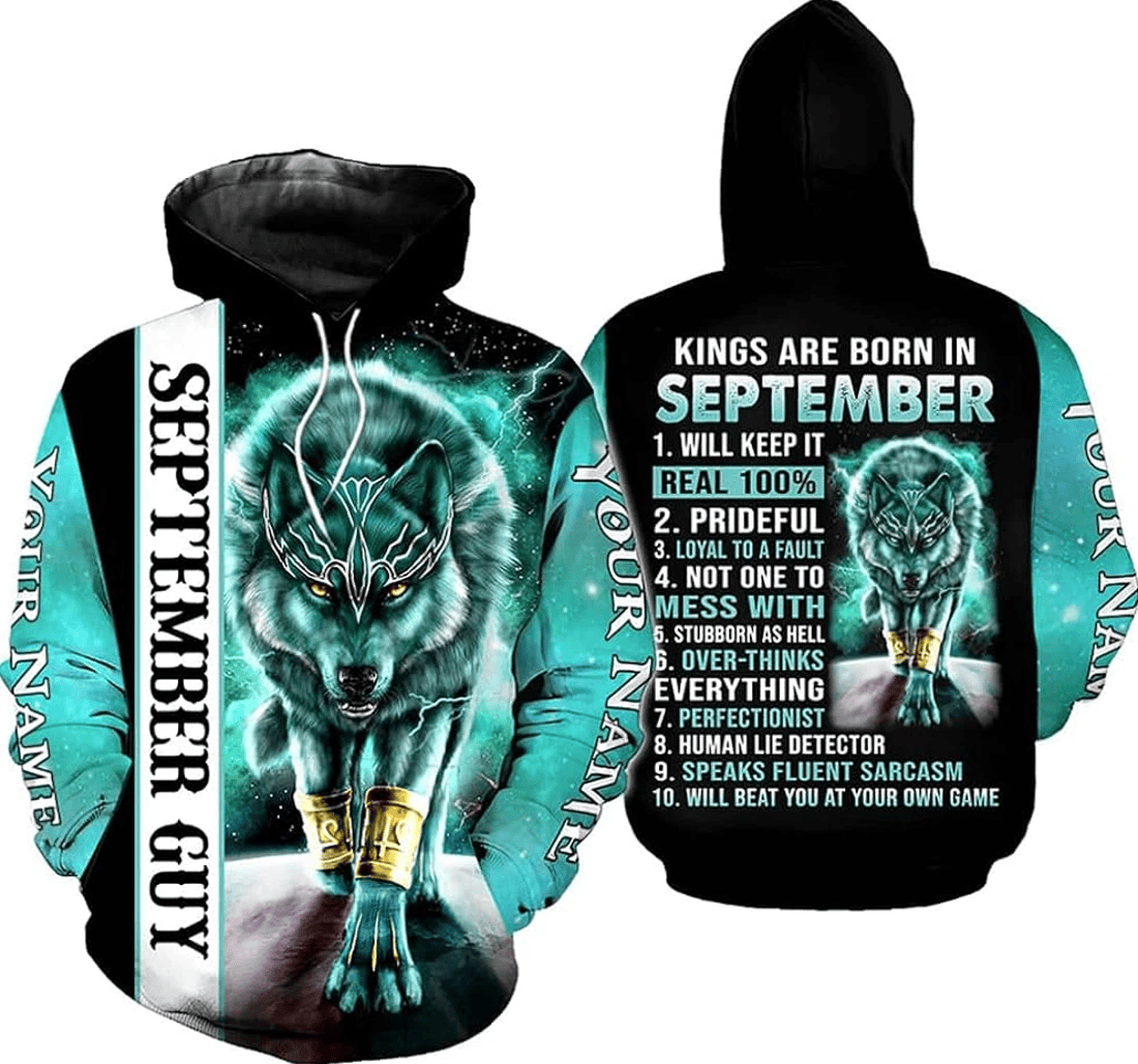Personalized Name Month Wolf September Guy Kings Are Born In September - 3D Printed Pullover Hoodie