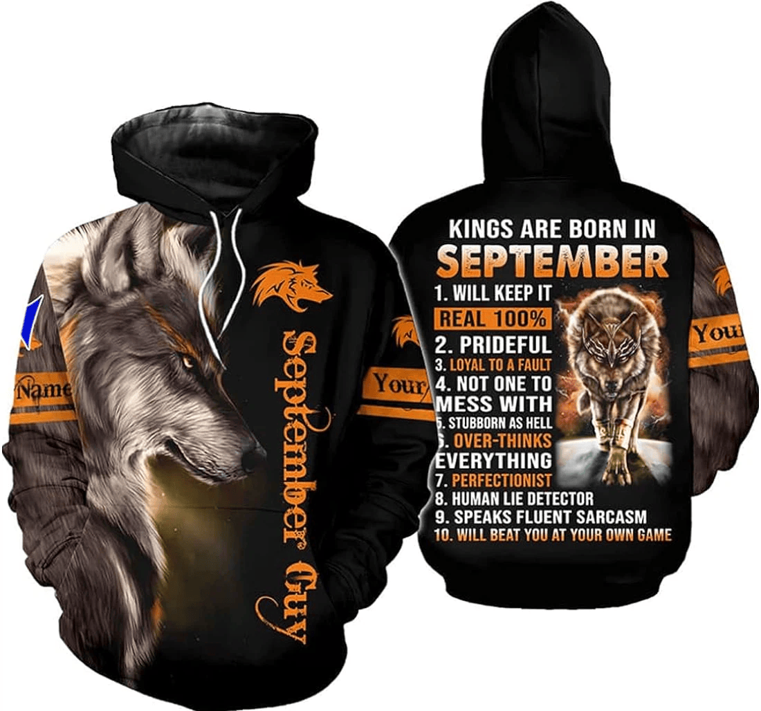 Personalized Name Month September Guy Wolf Kings Are Born - 3D Printed Pullover Hoodie