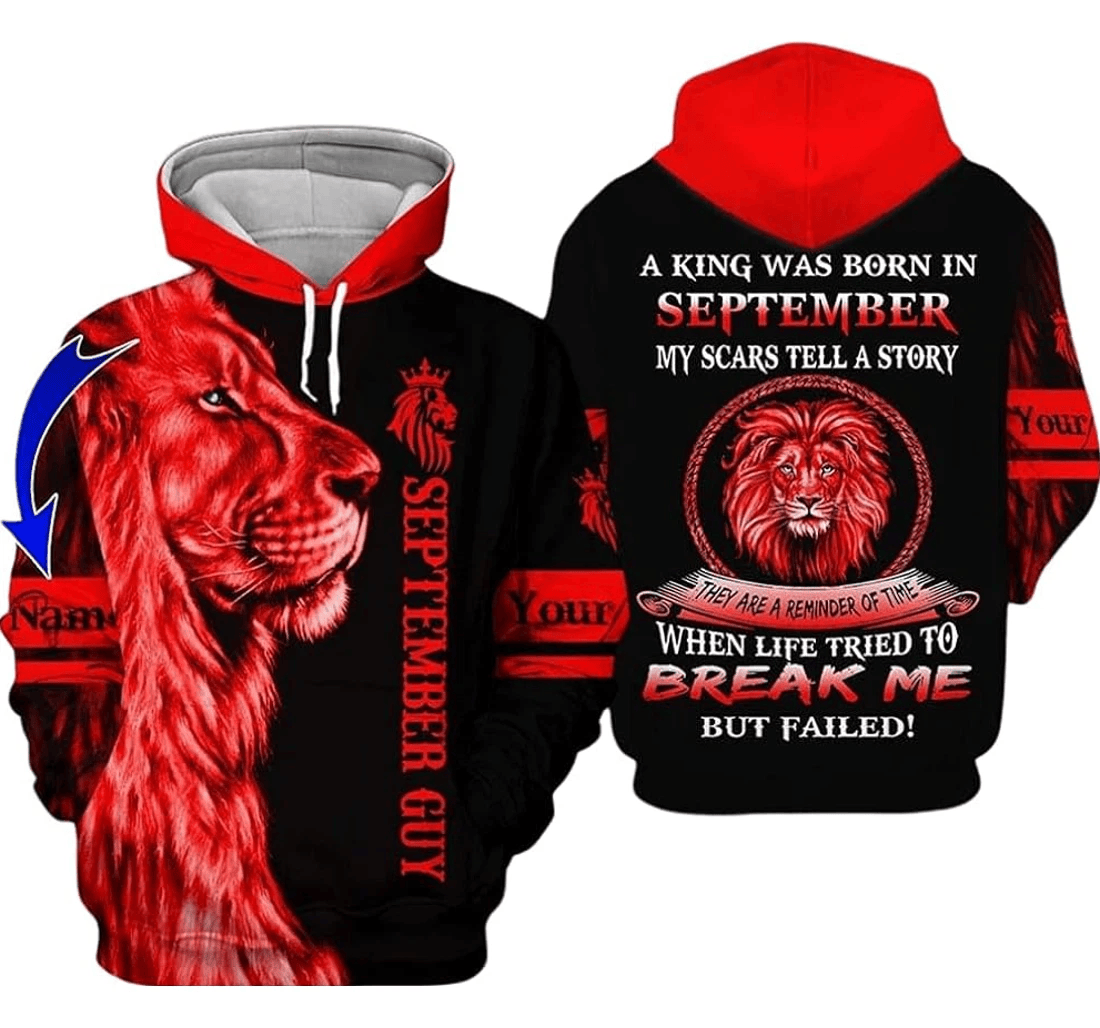Personalized Name Month September Guy Red Lion Life Tried To Break Me But Failed - 3D Printed Pullover Hoodie