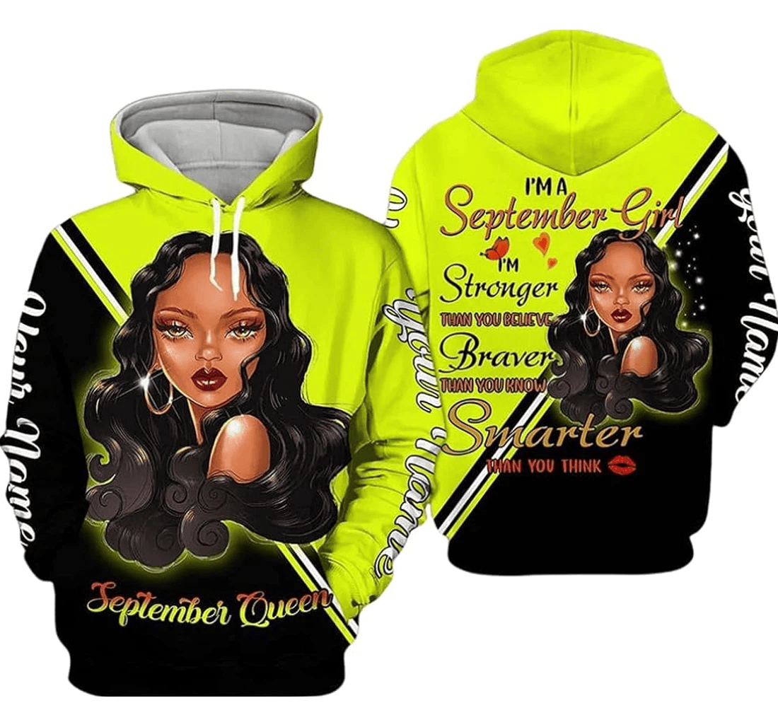 Personalized Name Month September Girl Im Stronger Than You Believe Braver Than You Know - 3D Printed Pullover Hoodie