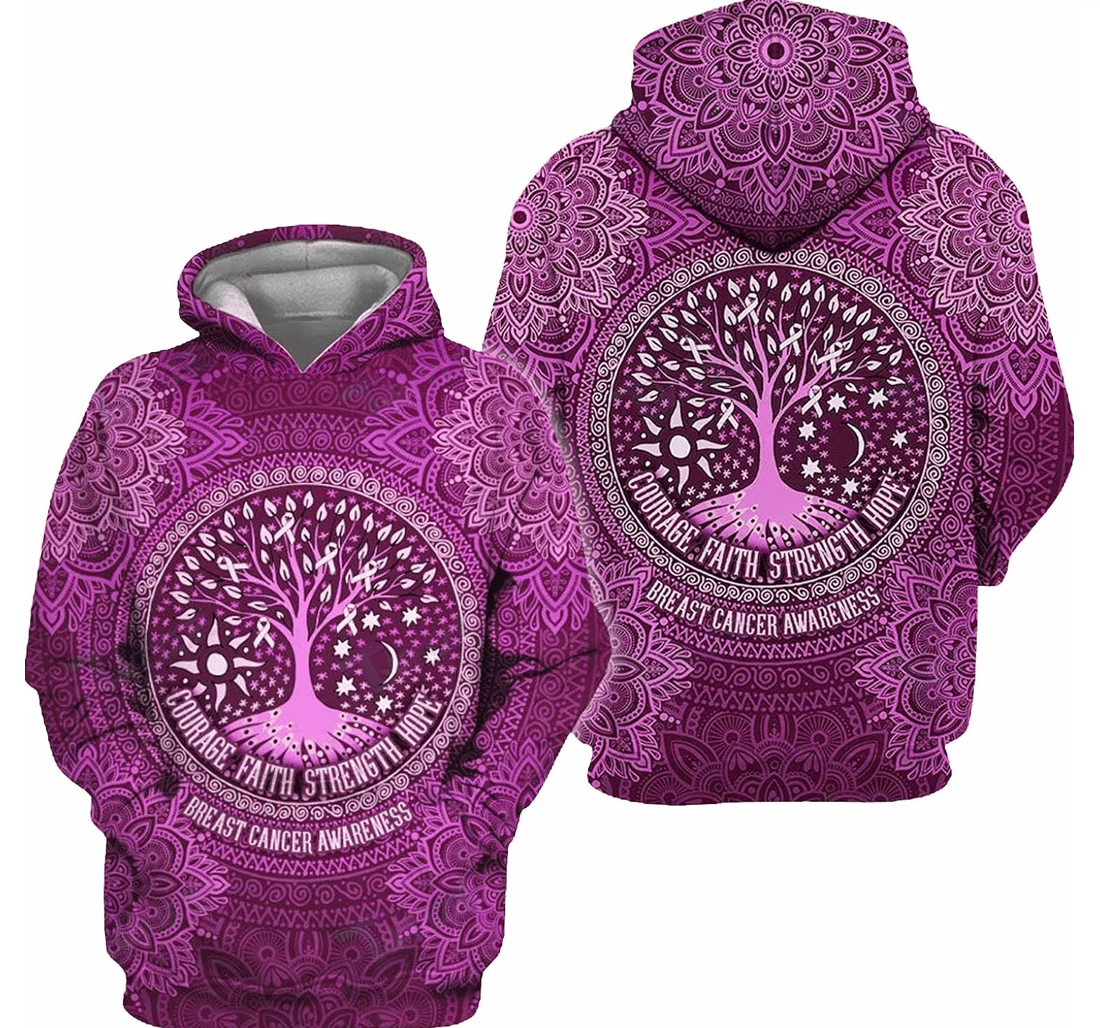 Personalized Breast Cancer Mandala Tree Of Life Hawaiian - 3D Printed Pullover Hoodie