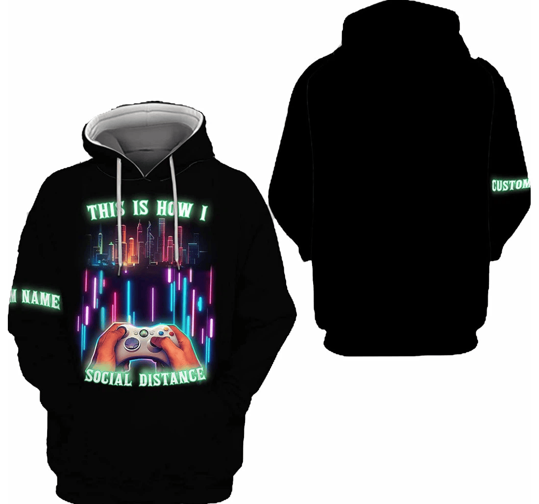 Personalized Name Playstation This Is How I Social Distance Hawaiian - 3D Printed Pullover Hoodie