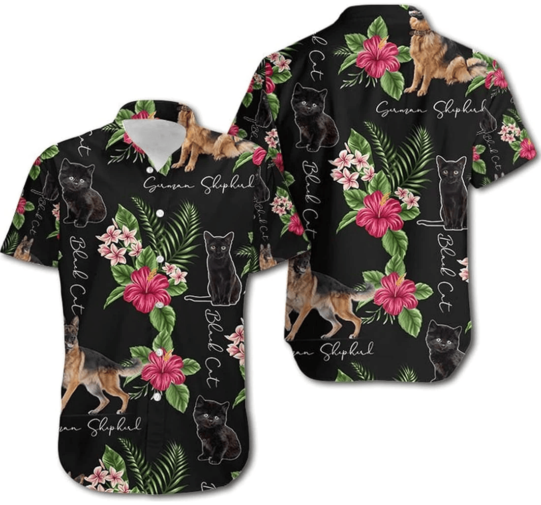Personalized German Shepherd Cat Hibiscus Pets Lovers In Daily Life Hawaiian - 3D Printed Pullover Hoodie