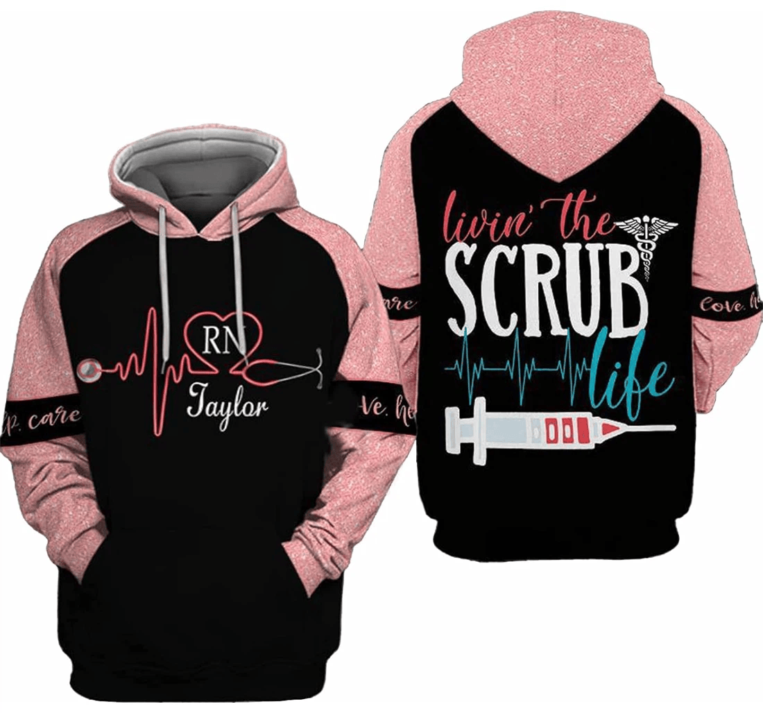 Personalized Name Livin The Scrub Life Hawaiian - 3D Printed Pullover Hoodie