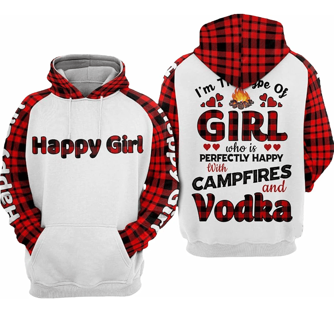 Personalized Name Happy Girl Campfire Alcohol Hawaiian - 3D Printed Pullover Hoodie