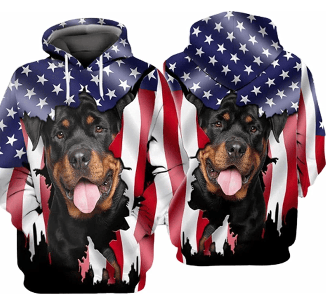 Personalized Rottweiler American Flag Be Strong Hawaiian - 3D Printed Pullover Hoodie