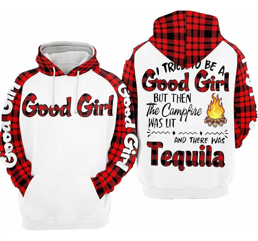 Personalized Name Tequila I Tried A Good Girl Camping Hawaiian - 3D Printed Pullover Hoodie