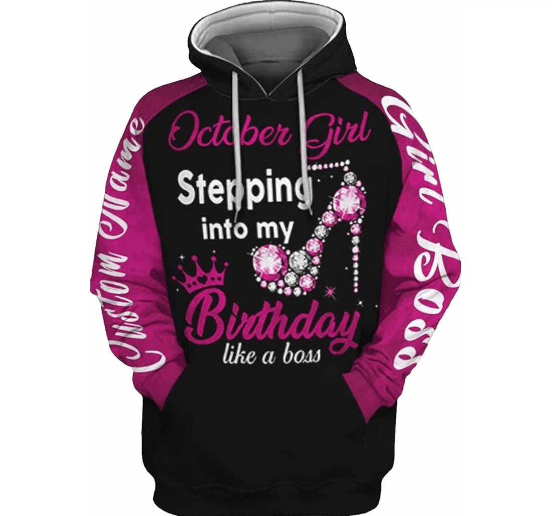 Personalized Name October Girl Stepping Into My Birthday Like A Boss Hawaiian - 3D Printed Pullover Hoodie