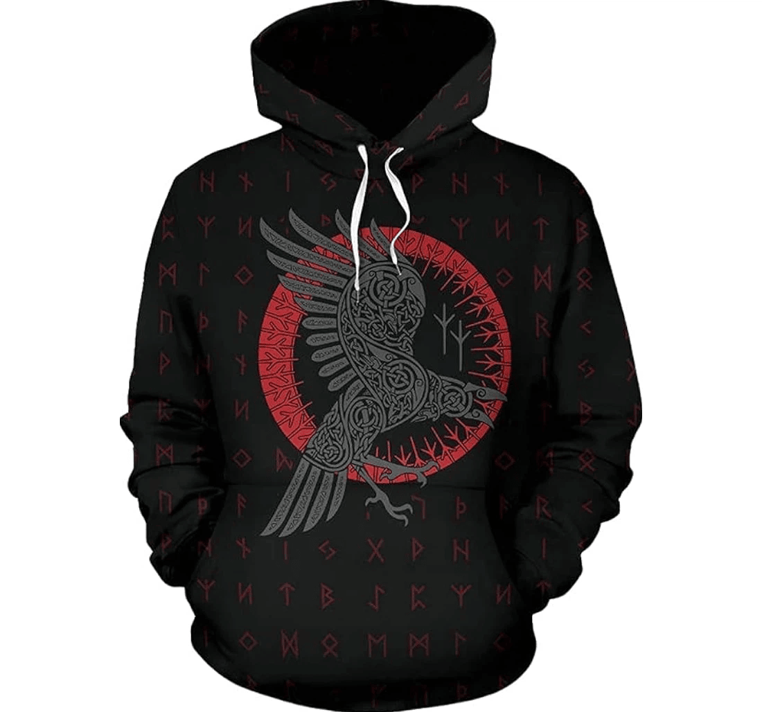 Personalized Viking Odin's Raven Old Runes Style Hawaiian - 3D Printed Pullover Hoodie
