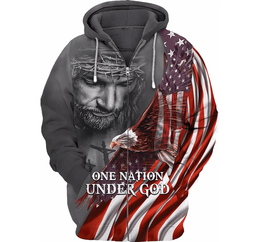 Personalized Jesus Eagle American Flag One Nation Under God Hawaiian - 3D Printed Pullover Hoodie
