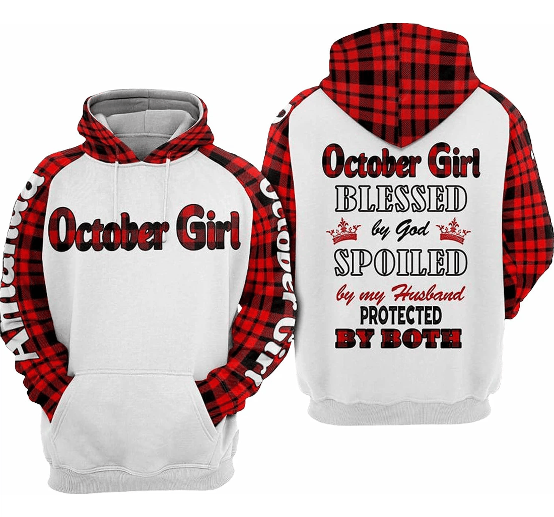 Personalized Name October Girl Blessed By God Spoiled By My Husband Hawaiian - 3D Printed Pullover Hoodie