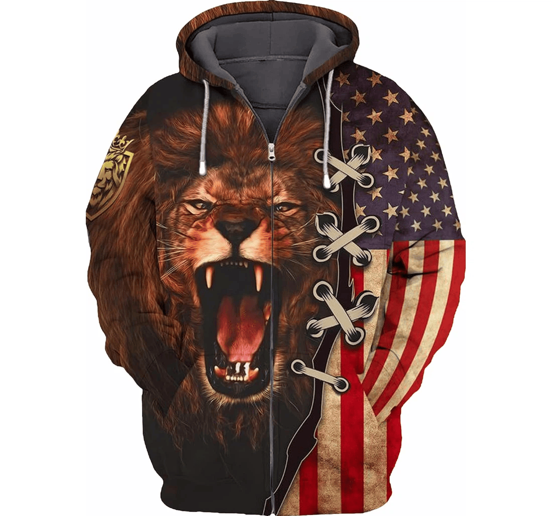Personalized Lion The King American Flag Hawaiian - 3D Printed Pullover Hoodie