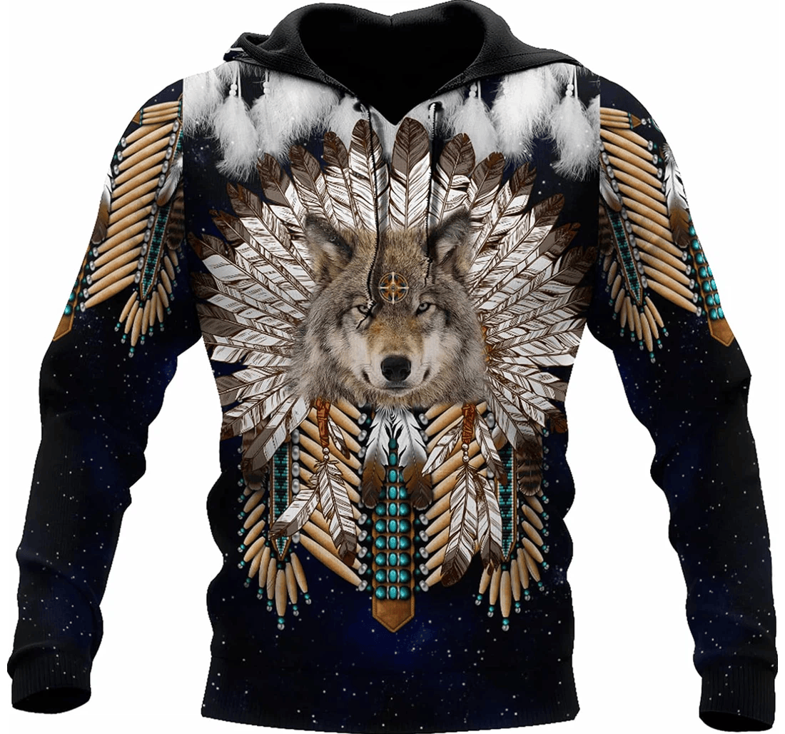 Personalized Wolf Native American Culture Hawaiian - 3D Printed Pullover Hoodie