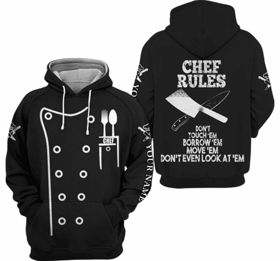 Personalized Name Chef Rules Don't Touch'em Borrow'em Move'em Don't Even Look At'em Hawaiian - 3D Printed Pullover Hoodie
