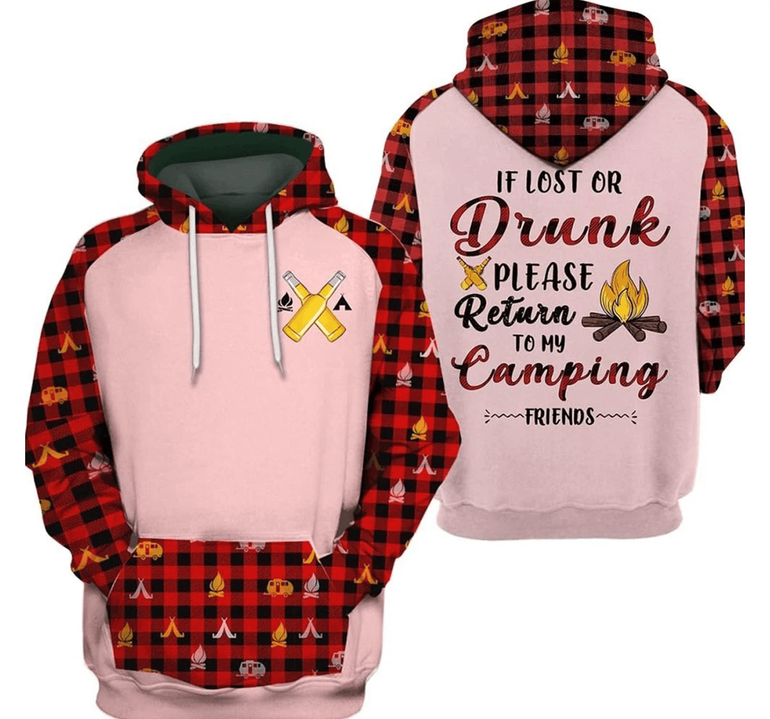 Personalized Camping If Lost Or Drunk Please Return To My Camping Friends Hawaiian - 3D Printed Pullover Hoodie