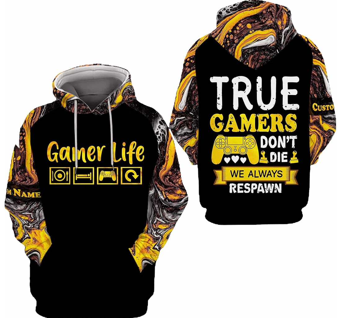 Personalized Name Game Life True Gamer Don't Die We Always Respawn Hawaiian - 3D Printed Pullover Hoodie