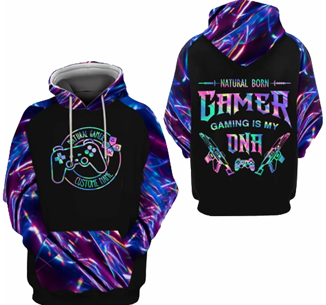 Personalized Name Game Natural Born Gamer Gaming Is My Dnh Hawaiian - 3D Printed Pullover Hoodie
