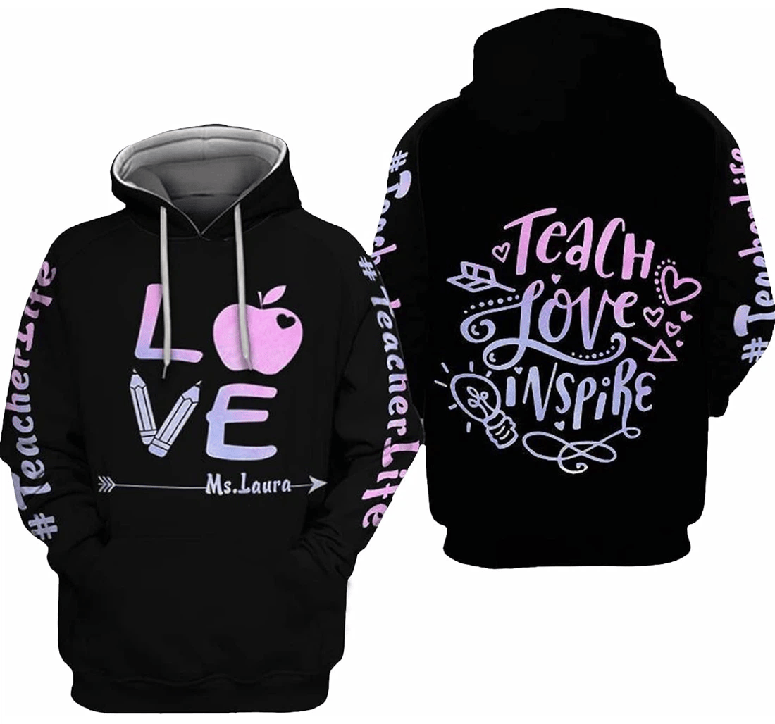 Personalized Name Love Teacher Life Hawaiian - 3D Printed Pullover Hoodie