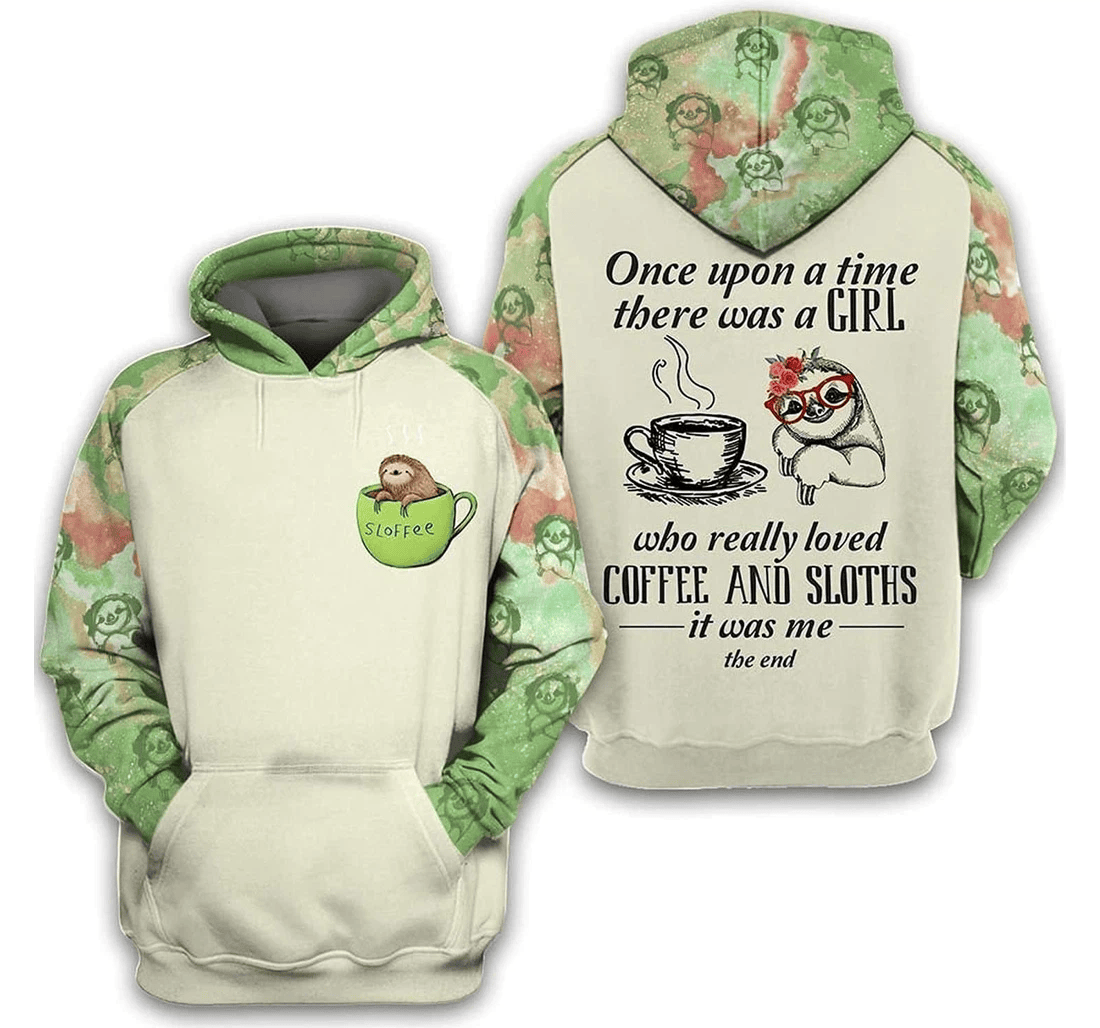 Personalized Sloth A Girl Loves Coffee Sloths Hawaiian - 3D Printed Pullover Hoodie