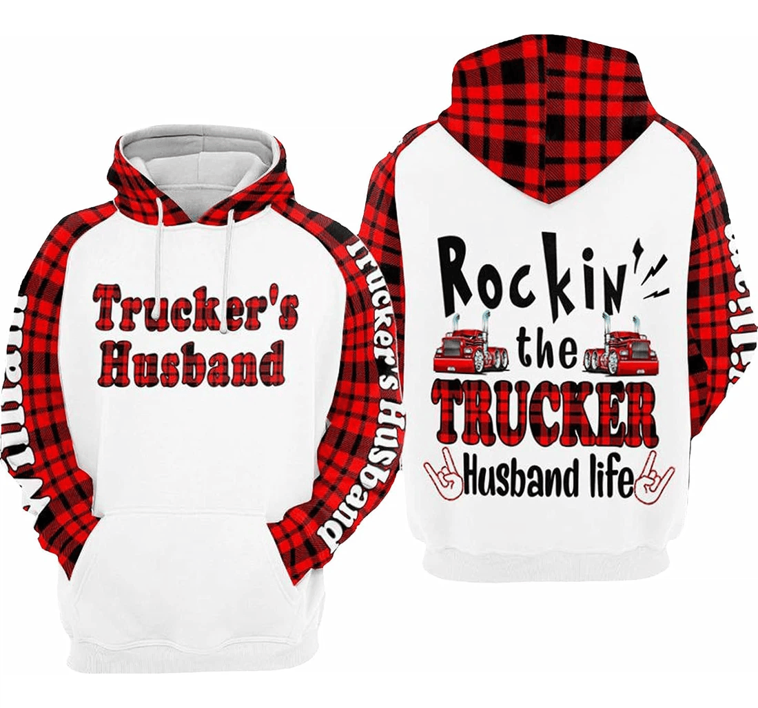 Personalized Trucker's Husband Rockin' The Trucker Husband Life Hawaiian - 3D Printed Pullover Hoodie