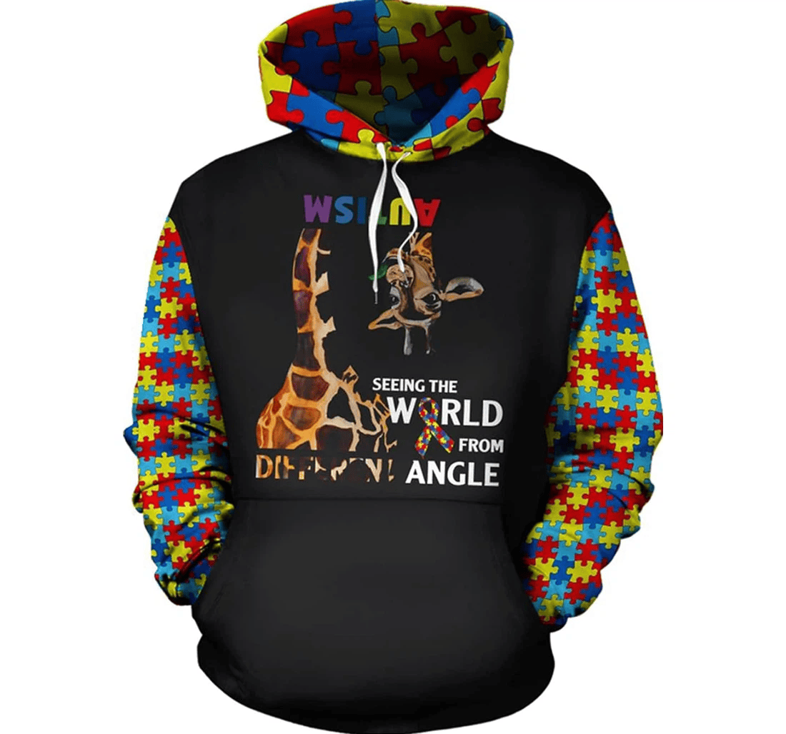 Personalized Autism Awareness Seeing The World From Angle Hawaiian - 3D Printed Pullover Hoodie