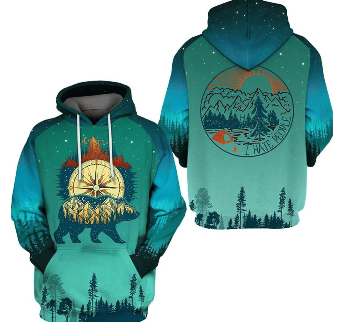 Personalized Camping Bears I Hate People Bear Light Green Hawaiian - 3D Printed Pullover Hoodie