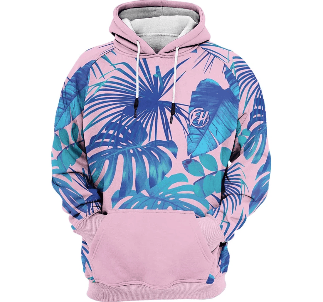 Personalized Blue Monstera Pink Just A Girl Cute Hawaiian - 3D Printed Pullover Hoodie