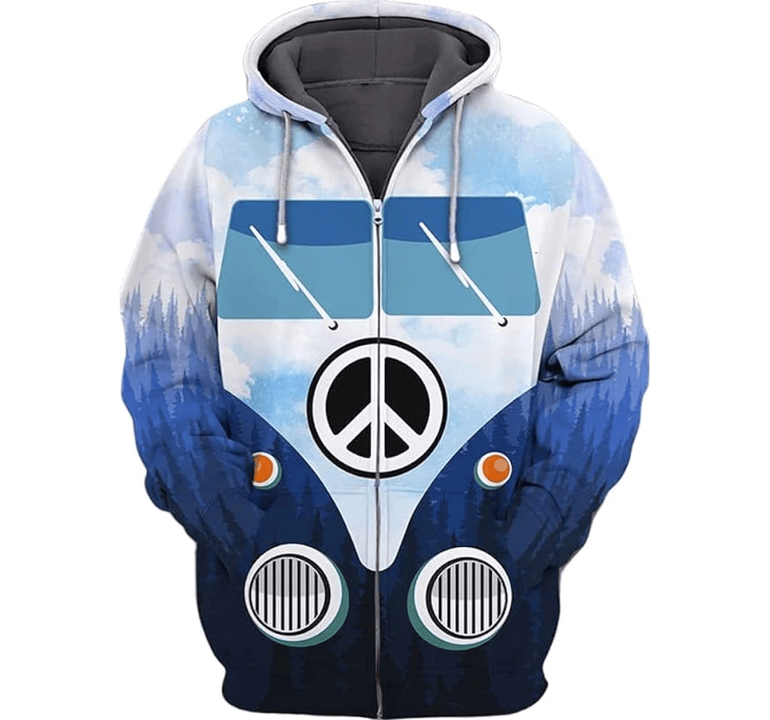 Personalized Camping Van Hippie Soul Peace Sign Pattern Hawaiian - 3D Printed Pullover Hoodie