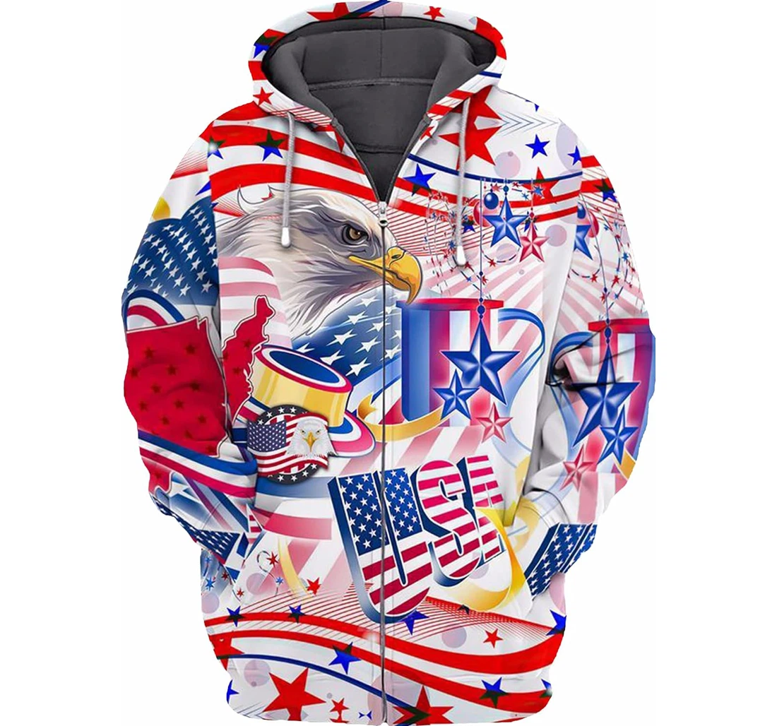 Personalized Eagle American Flag Multicolored Stars Hawaiian - 3D Printed Pullover Hoodie