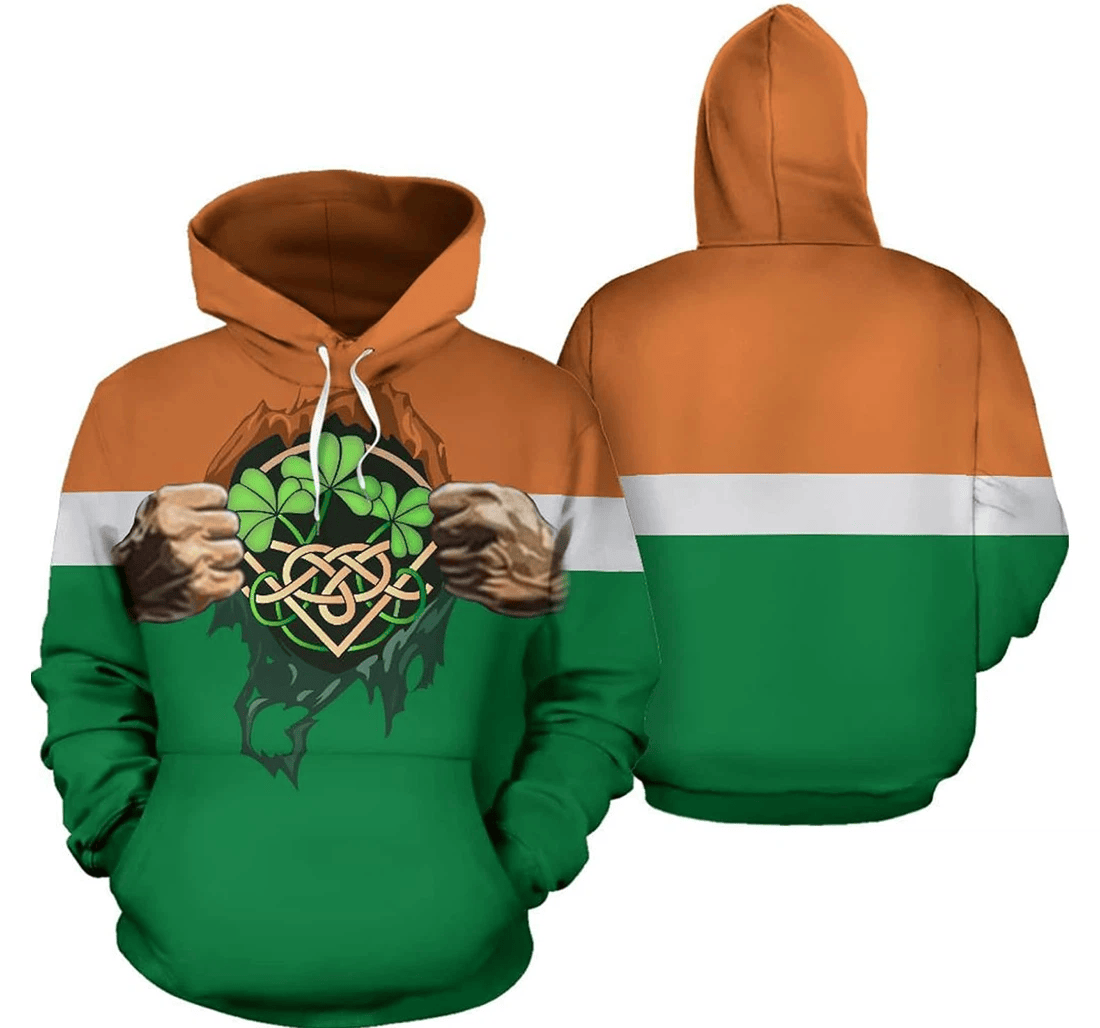Personalized Irish Shamrock Heart Ripped Off Hawaiian - 3D Printed Pullover Hoodie