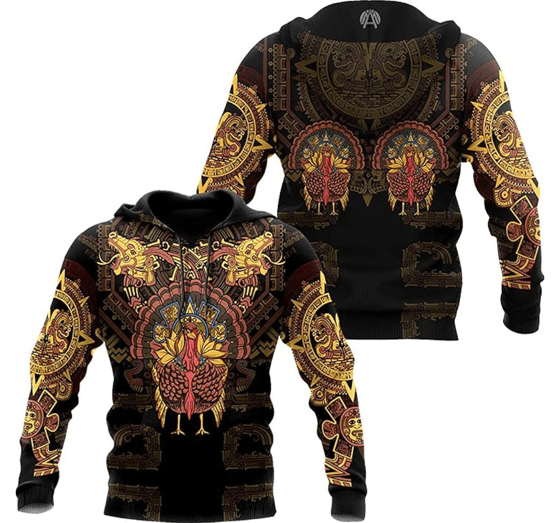 Personalized Aztec Mayan Turkey Thanksgiving Sun God Gold Color Tattoo Style Hawaiian - 3D Printed Pullover Hoodie