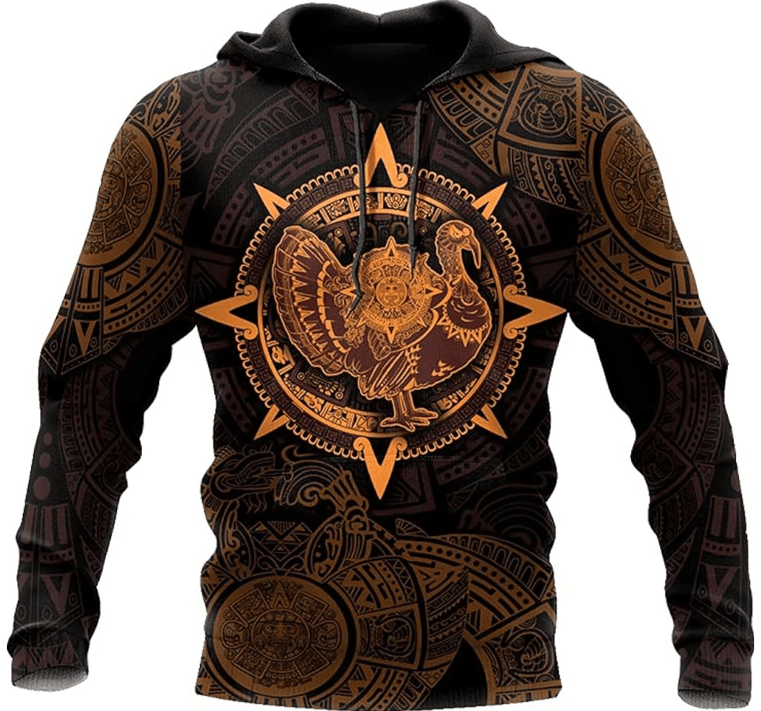 Personalized Aztec Mayan Turkey Thanksgiving Sun God Gold Color Hawaiian - 3D Printed Pullover Hoodie