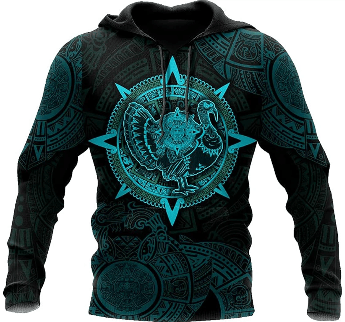 Personalized Aztec Mayan Turkey Thanksgiving Sun God Blue Color Hawaiian - 3D Printed Pullover Hoodie