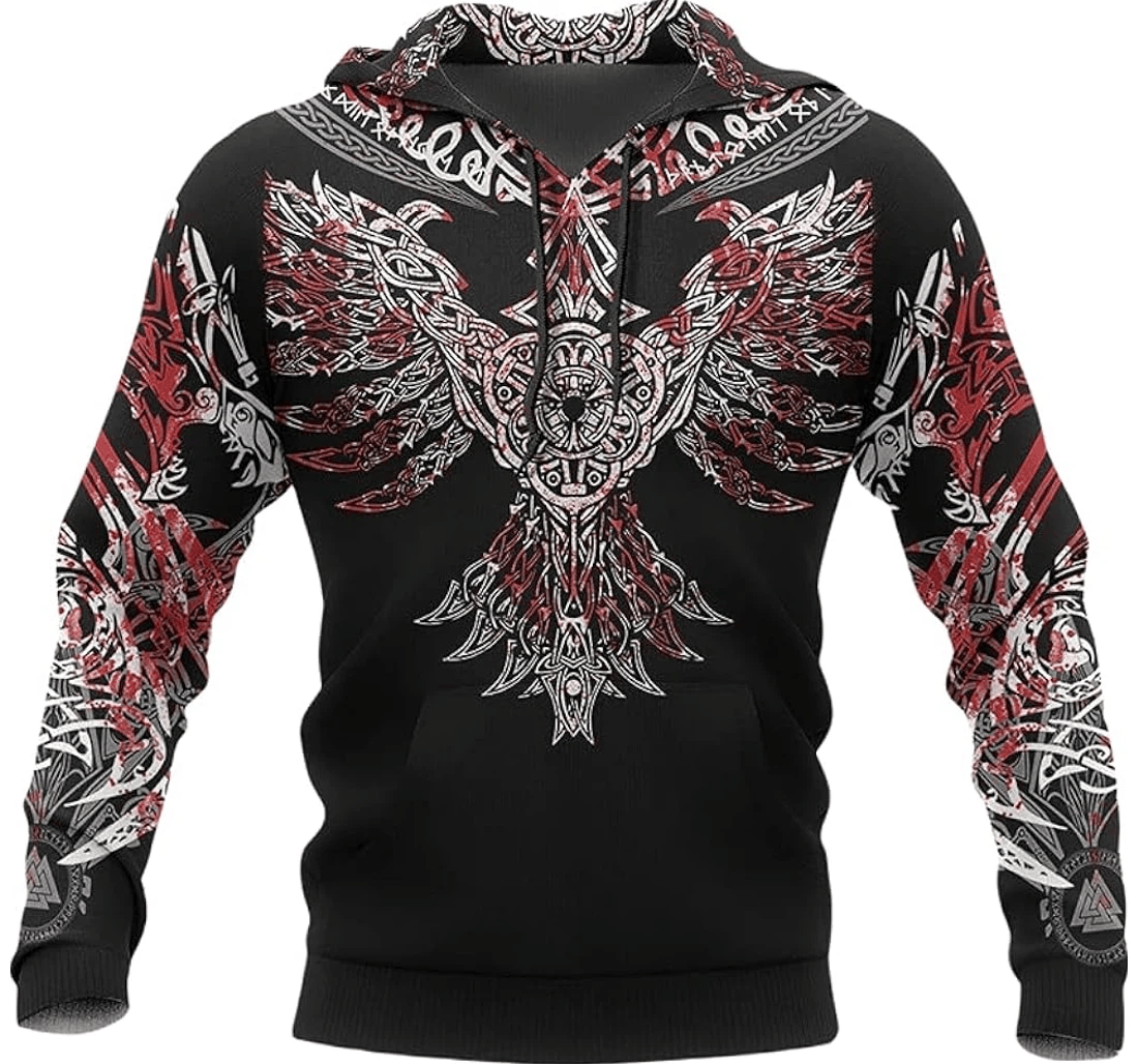 Personalized Viking Huginn Old Runes Red Blood Lover Hawaiian - 3D Printed Pullover Hoodie