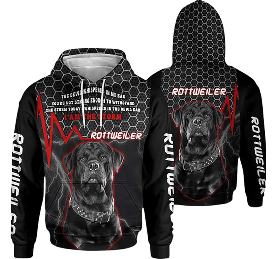 Personalized Rottweiler Dog Lover Im The Storm The Devil Whispered In My Ear Hexa Pattern Hawaiian - 3D Printed Pullover Hoodie