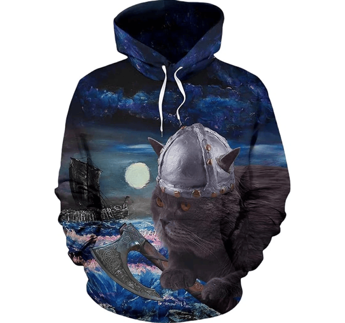 Personalized Iceland Viking Cat Hawaiian - 3D Printed Pullover Hoodie
